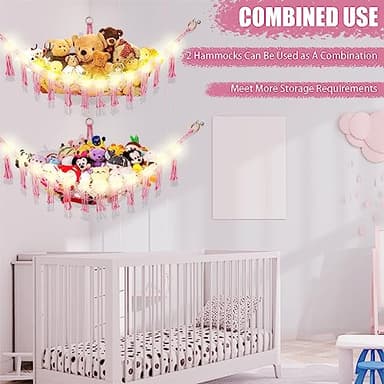 CERETIA Hammock for Stuffed Animals with LED Light, Kids Room Decor Corner, Pink - Image 8