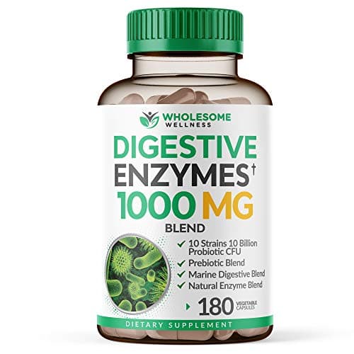Wholesome Wellness Digestive Enzymes 1000MG Plus Prebiotics & Probiotics Supplement, 180 Capsules, Organic Plant-Based Vegan Formula for Digestion & Lactose with Amylase & Bromelain,3-6 Months Supply - Image 1