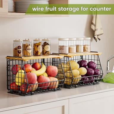 GGIU Wire Fruit Basket for Kitchen Storage: Hanging and Counter Basket for Vegetable Produce - Potato and Onion Storage for Pantry 3 Pack - Image 2