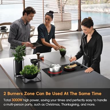Zarbaco 2 Burner Electric Cooktop 220-240V, 3000W Radiant Electric Stove Top with Built-in Design, 12 inch Knob Control Ceramic Cooktop with Safety Lock, 9 Level Power, Timer - Hard Wire - Image 7