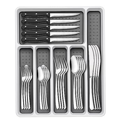 49-Piece Silverware Set with Organizer, Heavy Duty Stainless Steel Flatware for 8, Cutlery Utensil Sets with Steak Knives, Rust-proof, Mirror Polished, Dishwasher Safe - Image 1