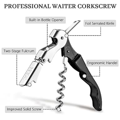 HYZ 2-Pack Wine Opener Waiter Corkscrew, Professional Wine Key for Servers, Bartender, with Foil Cutter, Manual Wine Bottle Opener Double Hinged (Black) - Image 3