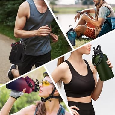 64oz Insulated Water Bottle with Straw & Auto Spout Lid - (Cold 48H & Hot 24H) Half Gallon Stainless Steel Water Jug with Paracord Handle, Metal Tactical Military Water Flask with Carrier Strap Bag - Image 8