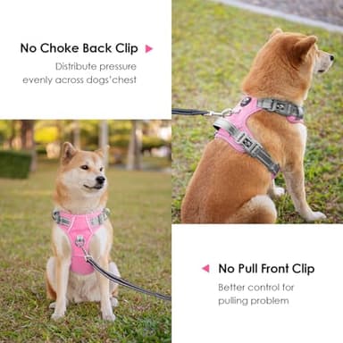 PHOEPET No Pull Dog Harness, Unique Colors Reflective Adjustable Dog Vest, with Soft Training Handle Metal Clips for Small Medium Large Dogs (Baby Pink Base & Grey Straps,S) - Image 4