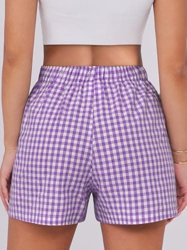ANRABESS Boxer Shorts for Women Gingham Pajama 2025 Summer Casual Lounge Sleep Plaid Shorts Y2K Beach Bottoms Purple White Plaid Large - Image 4