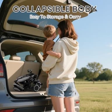 Kinder King Kids Tricycle, 8 in 1 Folding Toddler Trike w/Adjustable Push Handle, Rotatable Seat, Adjustable Canopy, Bell, Five-Point Harness, Storage, Toddler Stroller Bike for Age 6 Months+, Grey - Image 8