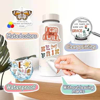 WAKEMOODEI 200 Vintage Inspirational Stickers, Boho Motivational Aesthetic Stickers for Water Bottles Laptops Journals Vinyl Positive Affirmation Boho Stickers for Adult Teen Kid - Image 5