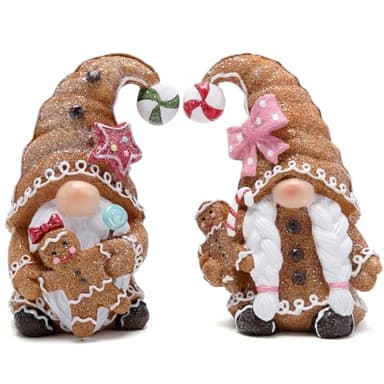 Hodao 2 PCS Christmas Gingerbread Man Gnomes Decorations Xmas Swedish Tomte Gnomes Figurines Decor Handmade Gingerbread Man Elves for Xmas Gift - Christmas Party Home Decor (Brown) - Image 1