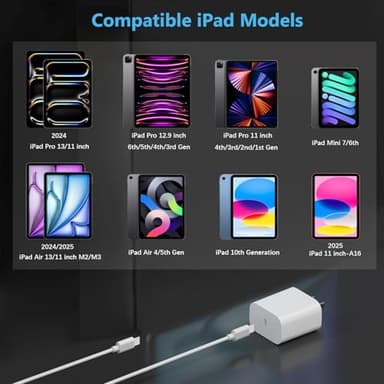 10FT iPad Charger Fast Charging Cord, 2Pack 20W USB C Fast Charger with 10 ft Long Charging Cable for iPad 10th/11th(A16) Generation, iPad Pro 13/12.9/11 inch, iPad Air 11/13 inch/4th/5th, iPad mini - Image 6