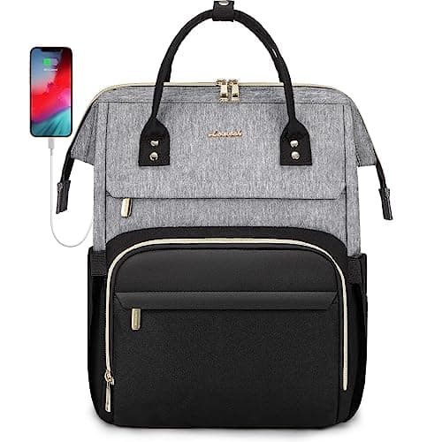 LOVEVOOK Laptop Backpack for Women Fashion Business Computer Backpacks Travel Bags Purse Doctor Nurse Work Backpack with USB Port, Fits 17-Inch Laptop Grey Black - Image 1
