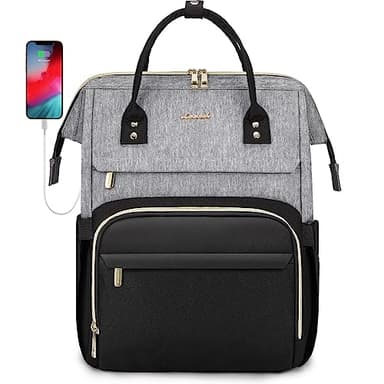 LOVEVOOK Laptop Backpack for Women Fashion Business Computer Backpacks Travel Bags Purse Doctor Nurse Work Backpack with USB Port, Fits 17-Inch Laptop Grey Black - Image 1