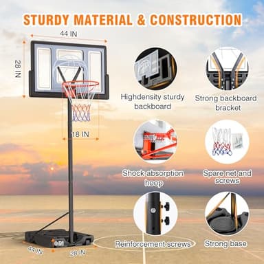 Yohood Basketball Hoop Outdoor 10ft Adjustable, Portable Basketball Hoop Goal System for Kids Youth and Adults in Backyard/Driveway/Indoor, 44 Inch Shatterproof Backboard and Larger Base - Image 4