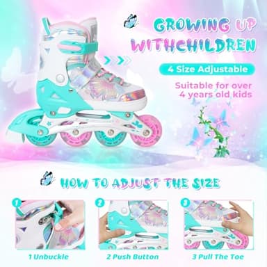 MammyGol Adjustable Inline Skates for Girls Boys Ages 4-12 with Light up Wheels & Butterfly Design – Vibrant Flashing Roller Skates, Perfect Beginner Skates for Kids Youth - Image 2