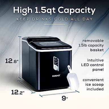 Igloo Automatic Ice Maker, Self- Cleaning, Countertop Size, 26 Pounds in 24 Hours, 9 Large or Small Ice Cubes in 7 Minutes, LED Control Panel, Scoop Included, Perfect for Water Bottles, Mixed Drinks - Image 2
