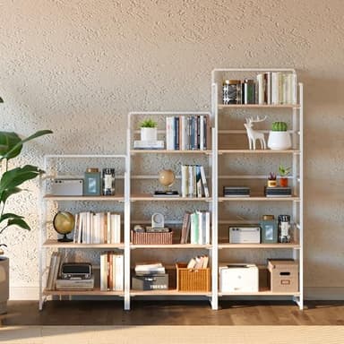 4NM No Assembly Folding Bookshelf, 3-Shelf 42.1" H Collapsible Foldable Bookcase Storage for Small Spaces, Natural White - Image 5