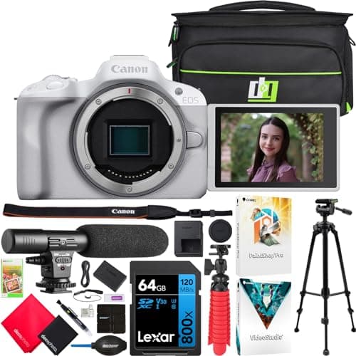 Canon EOS R50 Mirrorless APS-C Interchangeable Lens Camera (Renewed) | Official Canon USA Partner Model | Body White 5812C002 Bundle with Deco Gear Photography Bag + Microphone + Tripod + Software - Image 1