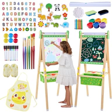 Art Easel for Kids, Painting Easels for Toddlers, Wooden Drawing Easel with Paper Roll, Adjustable Painting Station Magnetic Chalkboard & Whiteboard, Foldable Standing Easel for Boys Girls Ages 3-12 - Image 8