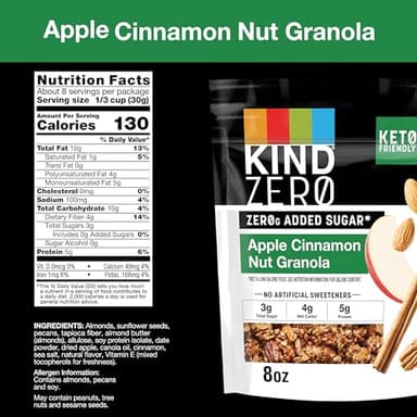 KIND Zero Added Sugar Granola, Apple Cinnamon Nut, Healthy Snacks, Good Source of Fiber, Gluten Free, Low Sugar, 5g Protein, 5 Count - Image 2
