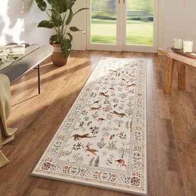 Rugcomf Runner Rug for Kitchen Rug Non Slip 2'x6' Washable Rugs with Rubber Backing Soft Floral Animal Carpet Runner for Kitchen, Laundry, Bedroom, Bathroom (Beige) - Image 3