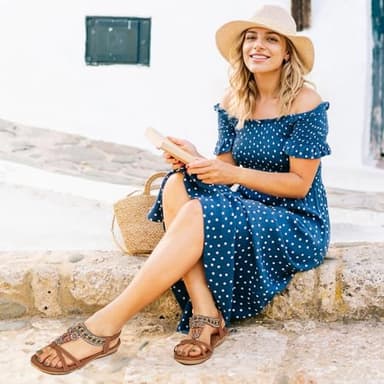 Alicegana Womens Sandals Dressy Summer: Comfortable Bohemian Flats Elastic Ankle Strap Walking Beach Shoes - Image 2