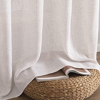 MIULEE White Short Linen Curtains 45 Inch Length 2 Panels for Kitchen Bedroom Bathroom, Soft Thick Linen Textured Natural Basement Window Drapes Semi Sheer Light Filtering Back Tab Rod Pocket - Image 7