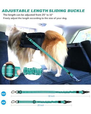 AUBELL Dog Seat Belt for Car,2 Pack Set 3-in-1 Adjustable Reflective Bungee Heavy Duty Dog Car Harness Tether with Clip Hook Latch & Buckle,Swivel Zinc Alloy Carabiner,Black+Teal - Image 6