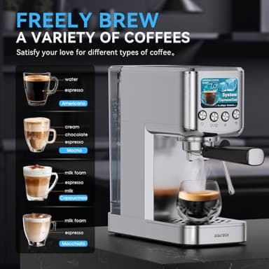 SOWTECH Espresso Machine 20 Bar, Compact Espresso Maker with Milk Frother, Stainless Steel Coffee Machine with 42 oz Water Tank for Cappuccino, Latte&Cold Brew, Home&Office, Silver - Image 7