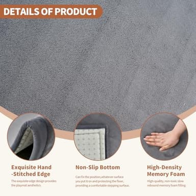 Baby Play Mat for Floor - 1.4" Thick Memory Foam Rug, 70"x59" Playpen Tummy Time Mat, Soft Velvet Nursery Rug, Large Padded Crawling Mats, Cushioned Pads for Playroom Toddlers, Infants, Yoga, Tatami - Image 3