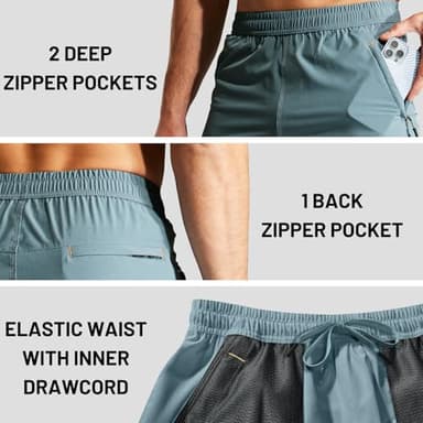 MIER 7 Inch Gym Shorts for Men Linerless Men Athletic Workout Running Basketball Moisture Wicking with Pockets, Grey Blue, X-Large - Image 3
