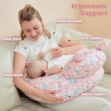 lasoftan Nursing Pillow for Breastfeeding, Breast Feeding Pillow for Mom Support, Adjustable Waist Strap and Removable Cotton Cover, Unicorn - Image 4