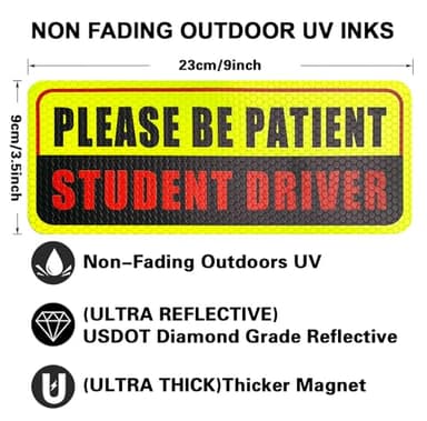 3 Pcs Student Driver Magnets for Car,Please Be Patient Student Driver Sticker Girls and Boys New Student Driver Sticker Safety Warning Signs,High Reflective,Reusable Movable,Set of 3. 3.5" x 9" - Image 2