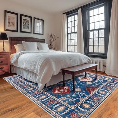 Quntue 5x7 Blue Area Rug, Machine Washable, Non Slip, Vintage Floral, Living Room, Bedroom, Dining Room, Entryway - Image 3