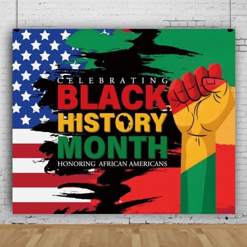 Canessioa Black History Month Backdrop Honoring African American Juneteenth African Black History Stars and Stripes American Famous People Party Decorations Banner 10x8ft - Image 1