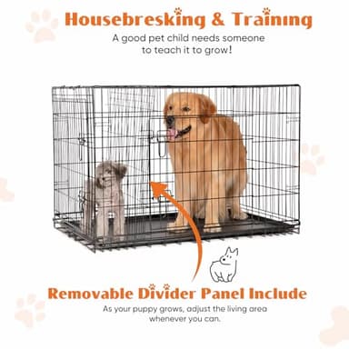 Sweetcrispy Large Dog Crate with Divider Panel, 36 Inch Double Door Folding Metal Wire Dog Cage with Plastic Leak-Proof Pan Tray, Pet Kennel for Indoor, Outdoor, Travel, 36S - Image 3