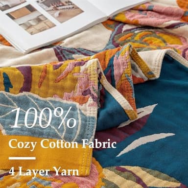 Boho Throw Blanket 100% Cotton Ultra Soft Bed Throw Large Fall Blanket Floral Bird and Butterfly Farmhouse Decor Bed Blankets,60"×80" All Season Blankets for Sofa Couch Chair - Image 6