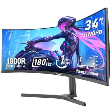 Gawfolk 34 Inch Ultrawide Curved 180Hz Gaming Computer Monitor 1000R PC screen 21:9 UWQHD (3440x1440) ,1ms,100%sRGB,Adaptive Sync,Display Port、HDMI,Liftable Stand,Wall Mount Compatible 75*75mm-Black - Image 1