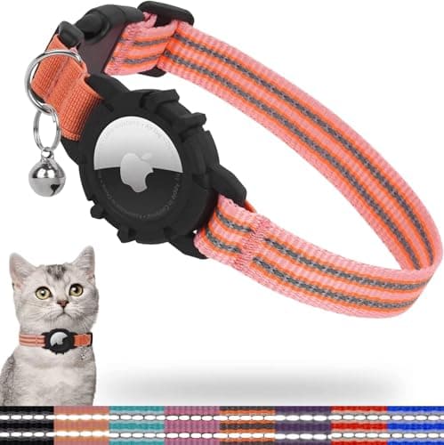 Reflective AirTag Cat Collar, Integrated Kitten Collar with Apple Air Tag Holder, Lightweight Cat Tracker Collars with Bell, Fits for Girl Boy Cats, Kittens and Puppies (Pink Coral, S) - Image 1