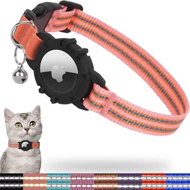 Reflective AirTag Cat Collar, Integrated Kitten Collar with Apple Air Tag Holder, Lightweight Cat Tracker Collars with Bell, Fits for Girl Boy Cats, Kittens and Puppies (Pink Coral, S) - Image 1