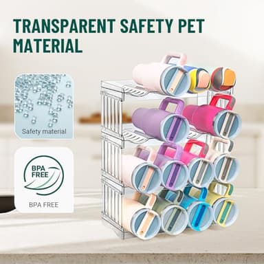 Water Bottle Organizer for Full Stanley 40 oz Tumbler with Handle, Cabinet Kitchen Pantry Organizers and Storage for Owala Stanley Cup Accessories Holder, Patented Stackable Tumbler Organizer Gifts - Image 5