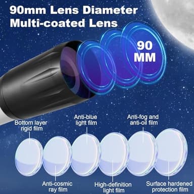Telescope,Telescope For Adults High Powered Professional,90mm Apertures 800mm Telescopes For Adults Astronomy,Portable Refractor Telescope For Beginners,with Stainless Tripod & Phone Adapter,Carry Bag - Image 2