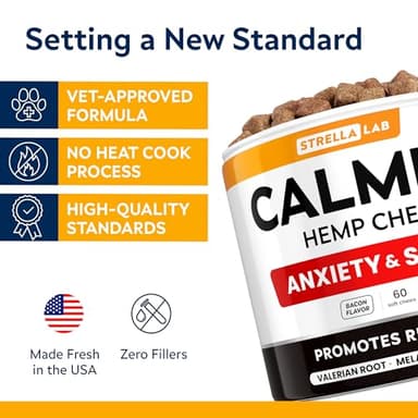 STRELLALAB Advanced Calming Chews for Dogs - Hemp Treats + Melatonin - Sleep Aid - Relaxing Treats - Stress Relief During Fireworks, Thunder - Made in USA - Bacon - 60Ct - Image 5