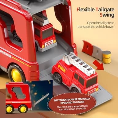 5 in 1 Fire Truck Cars for Toddlers 3-5, Boy Car Truck Toys with Light Sound, Birthday Gifts for 3 4 5 6 Year Old Boy - Image 4