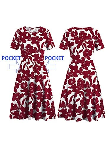 HELYO Summer Work Dresses for Women Professional Elegant 50s Office Casual Party Floral Print A-Line Dress with Pockets 162 Burgundy White XXL - Image 6