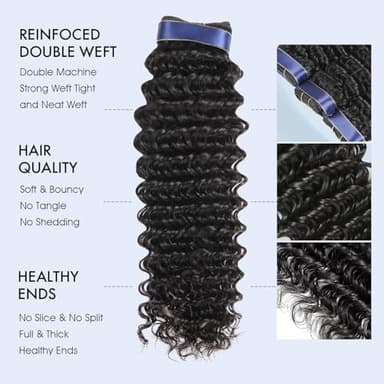 Human Hair Bundles Deep Wave Bundles Human Hair with Frontal Closure (22 24 26+20, Free Part) 16A Wet and Wavy Burmese Curly 3 Bundle with 13x4 HD Lace Frontal 100% Raw Hair Extensions - Image 3