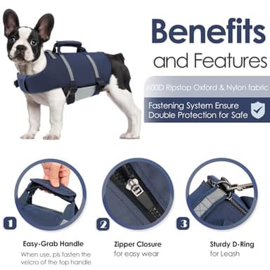 AOFITEE Dog Life Jacket High Flotation, Dog Life Vest for Swimming, Reflective Small Dogs Swimsuit Lifejacket with Zipper and Rescue Handle, Pet Swimming Vest for Small Medium and Large Dogs, S - Image 4