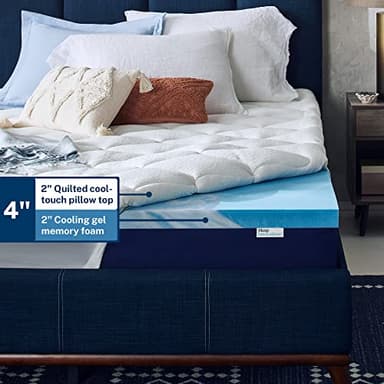 Sleep Innovations Cooling Comfort Gel Memory Foam Dual Layer Mattress Topper, 4 Inch, King Size, Pillow Top Cover - Image 3