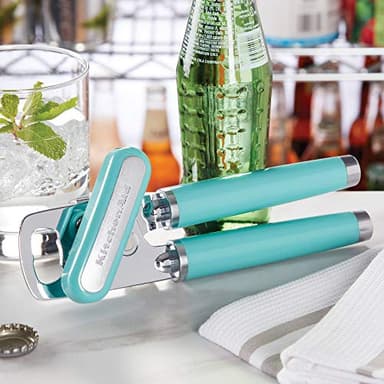 KitchenAid Classic Multifunction Can Opener and Bottle Opener Easy to Use, Razor Sharp Stainless Steel Cutting Wheel, Soft Ergonomic Handles, Aqua Sky - Image 5