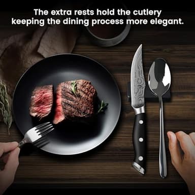 CoquusAid Steak Knives Set of 4, 4.8 Inch Fine-Edge Super Sharp Table Knives with Rest, Premium Germany Stainless Steel Ergonomic Handle, Elegant Black Ideal for Gift - Image 6