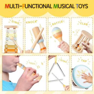 Baby Musical Instruments, Montessori Wooden Toys for Toddlers, Premium Wooden Musical Instrument Set for Kids Preschool Educational, Fun Musical Instruments for Children - Image 2