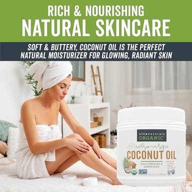 Viva Naturals Organic Coconut Oil - Unrefined and Cold-Pressed, Natural Hair Oil, Skin Oil and Cooking Oil with Fresh Flavor, Non-GMO Extra Virgin Coconut Oil (Aceite de Coco), USDA Organic, 32 Fl Oz (Pack of 1) - Image 3